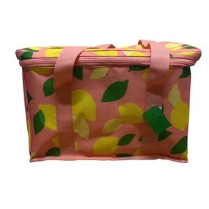 Kate Spade Lemon Print Insulated Cooler Bag Pink Picnic Travel NWT
